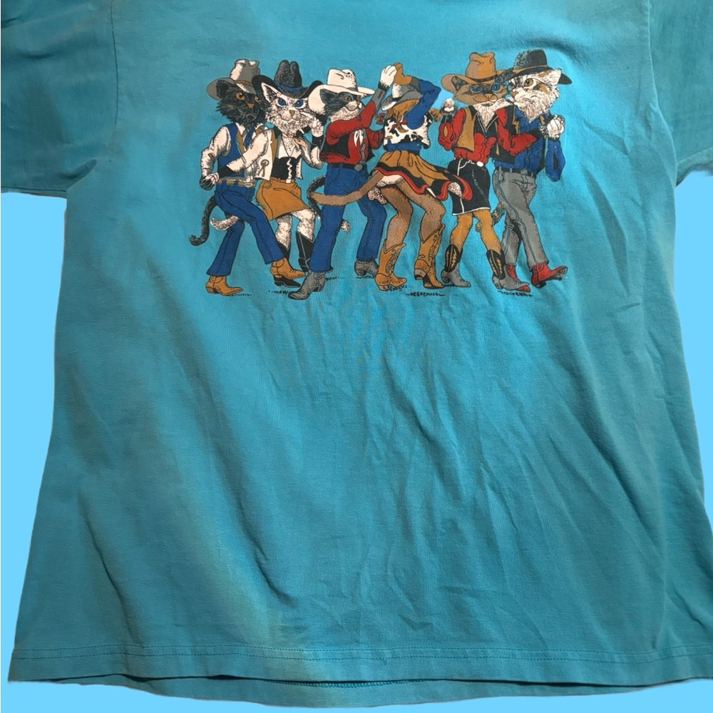 Cat Cowboy Graphic T-Shirt - Blue